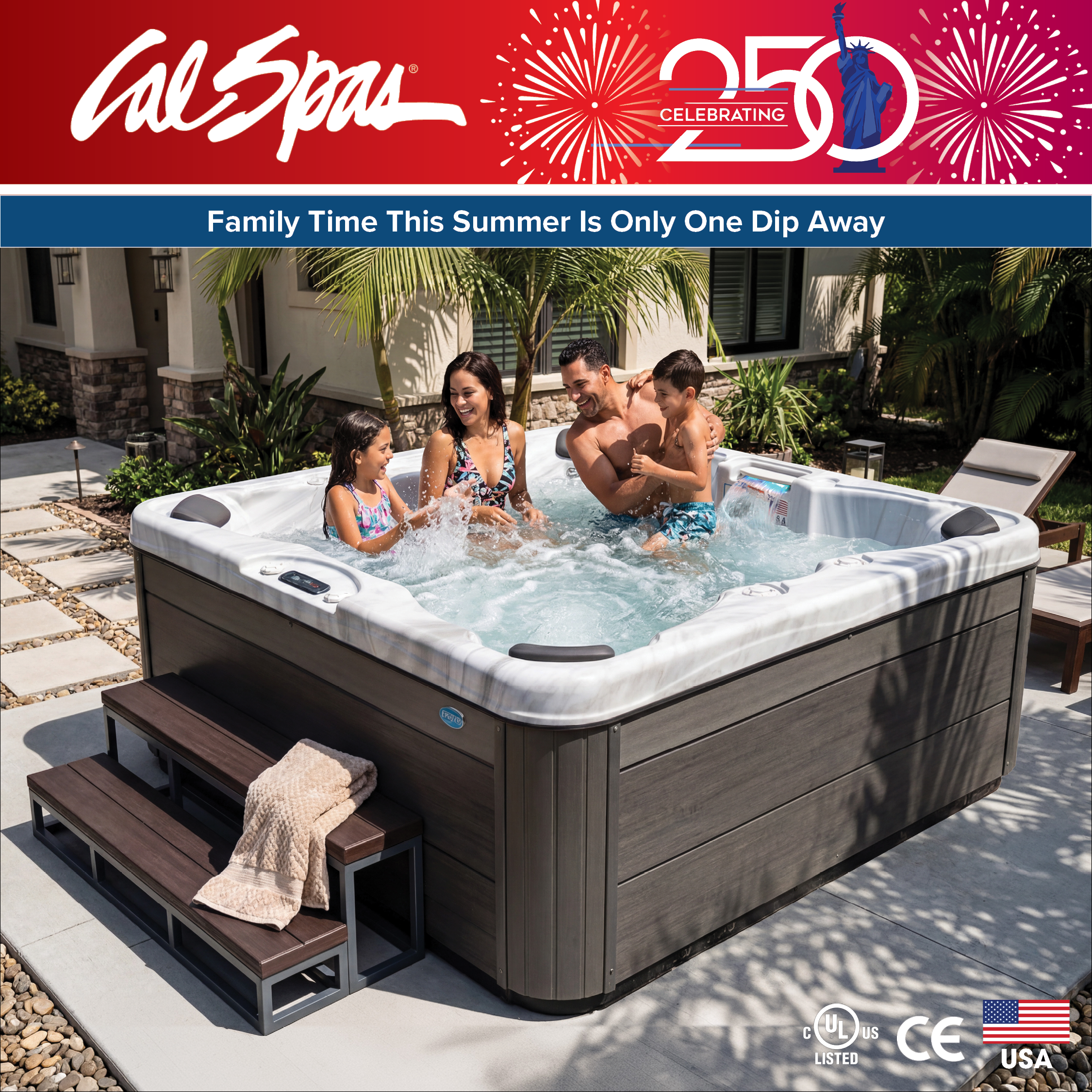 Calspas hot tub being used in a family setting - Providence